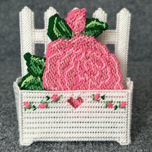 Rose Coaster Set Handmade Embroidered Pink Green Floral Grandmacore Home Decor